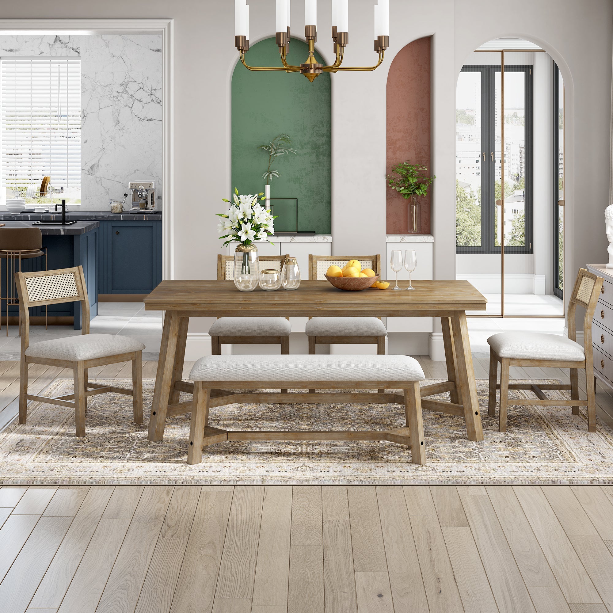 6 Pieces Retro Farmhouse Style Dining Set