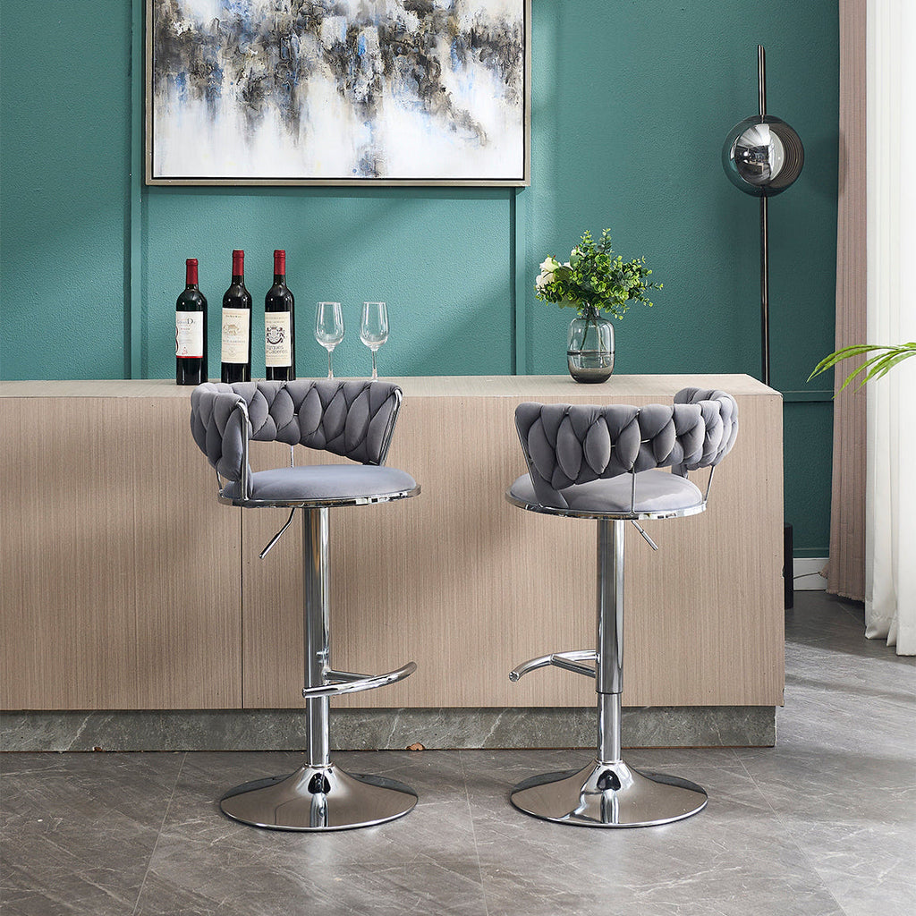 2PCS Metal Bar Stools with Chrome Footrest and Base