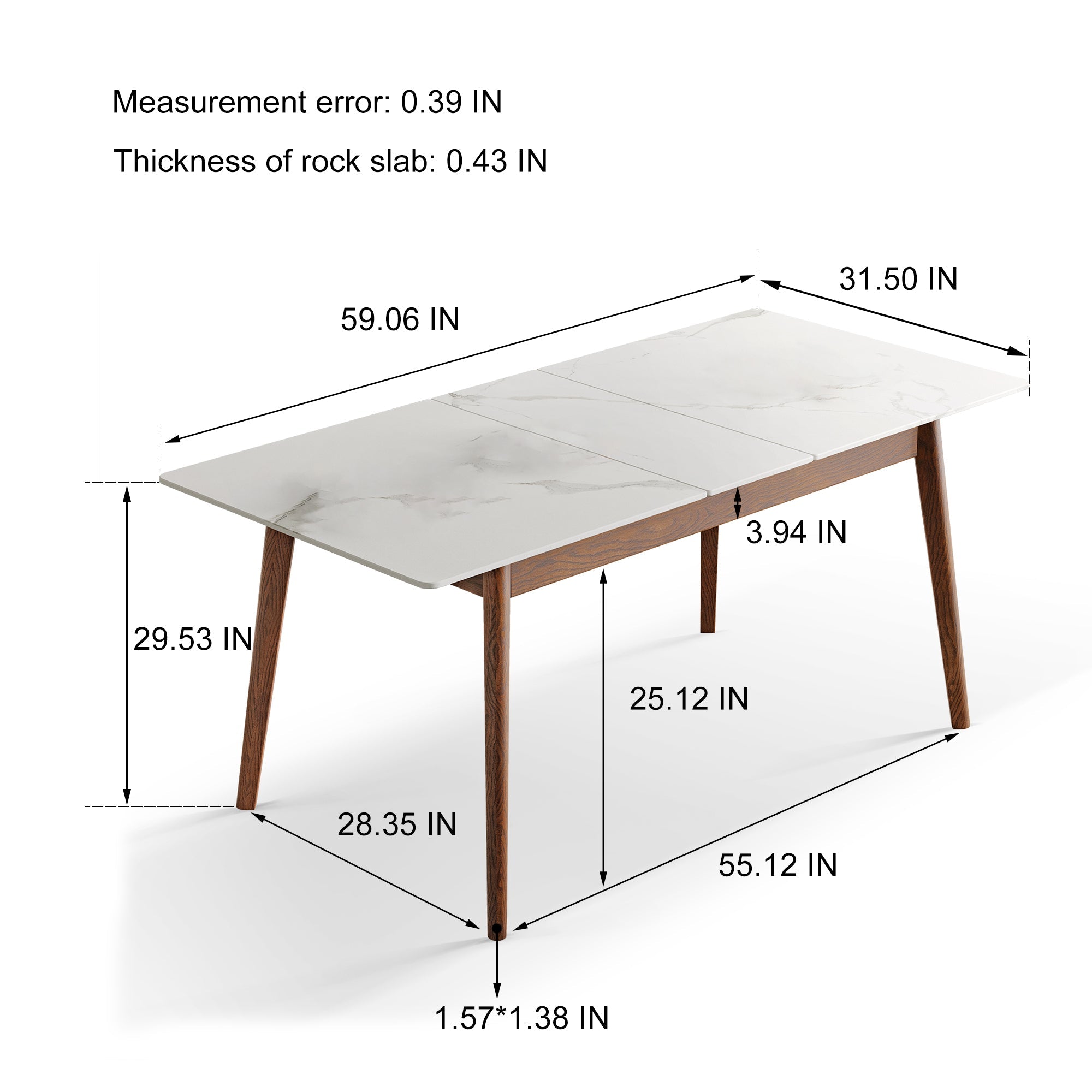 Walnut White Slate Telescopic Dining Table