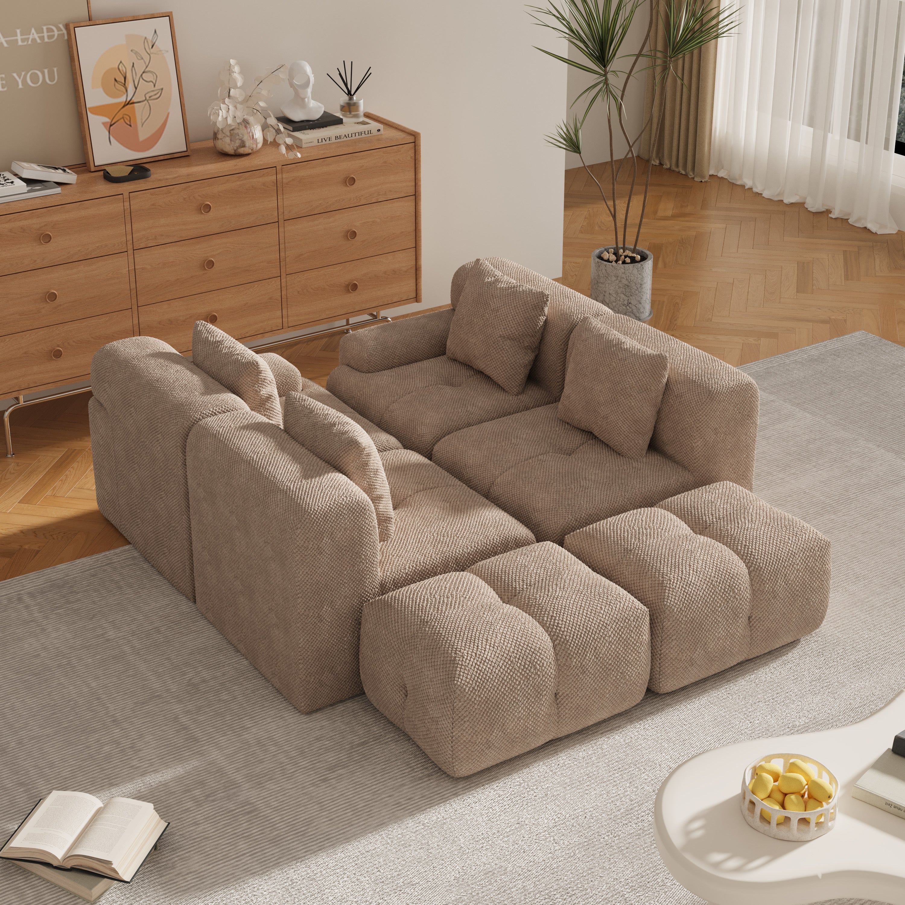 Oversized Boneless Convertible Cloud Couch with Movable Ottoman