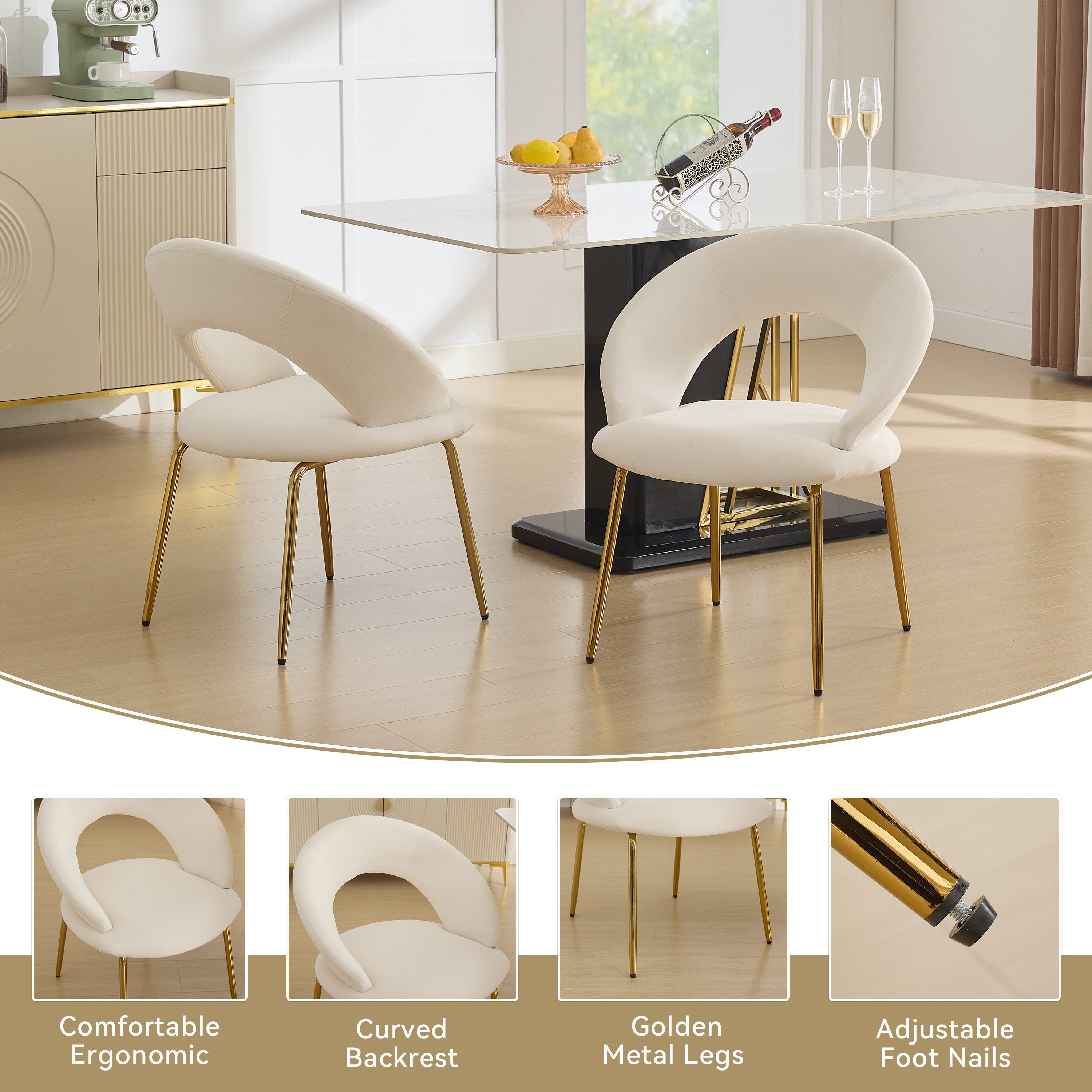 Velvet/Teddy Fabric Dining Chairs with Curved Backrest
