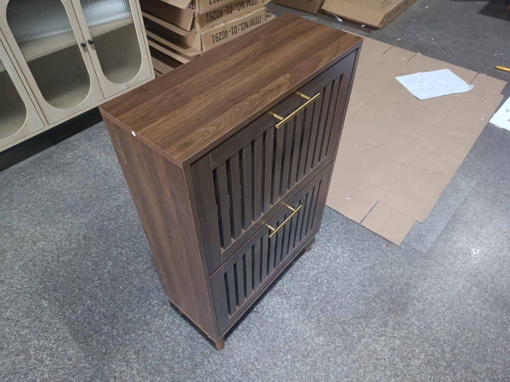 Medieval Modern Walnut Shoe Cabinet with 2 Flip Drawers