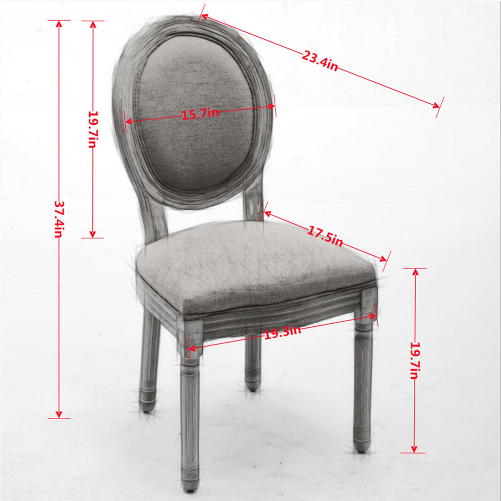 French Style Solid Wood Frame Linen Fabric Back Dining Chair (Set of 2)