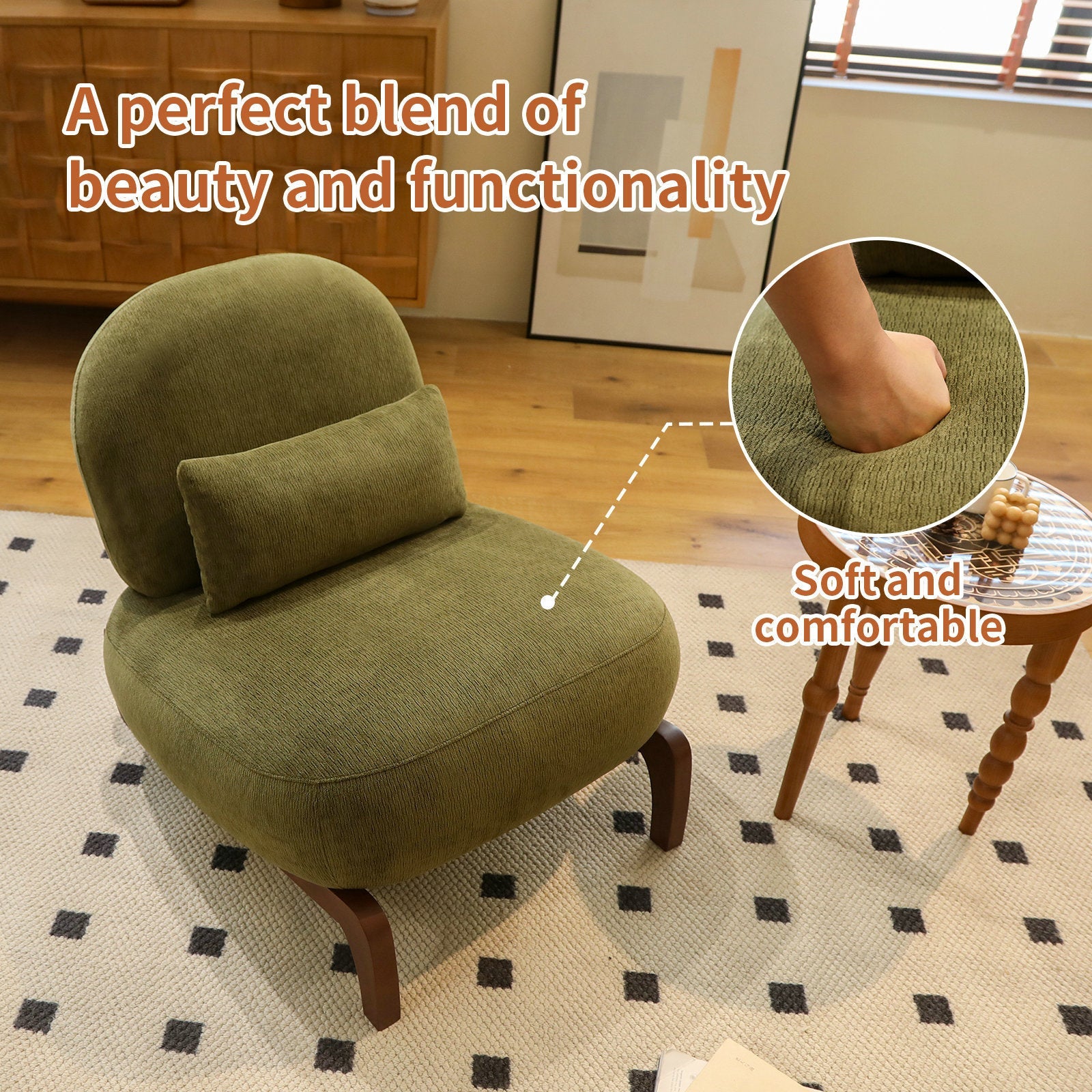 Velvet Accent Chair with Solid Wood Legs