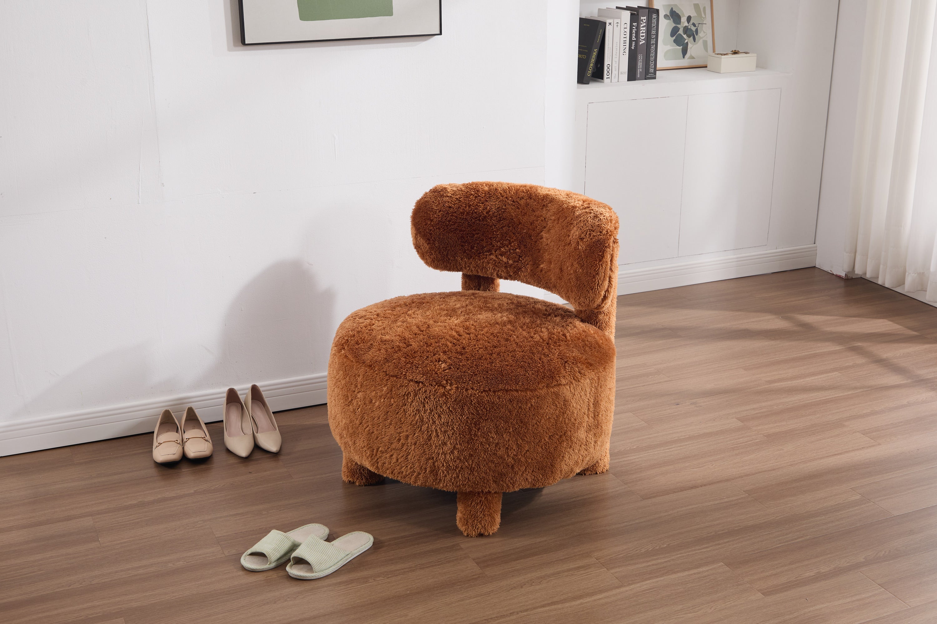 Fur/Teddy Fabric Armless Accent Chair with Curved Backrest