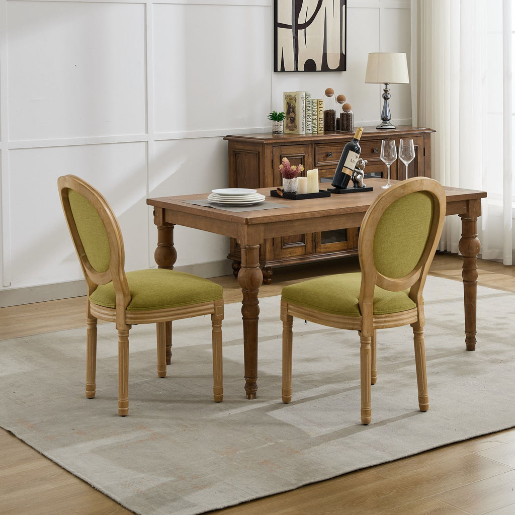 French Style Solid Wood Frame Linen Fabric Back Dining Chair (Set of 2)