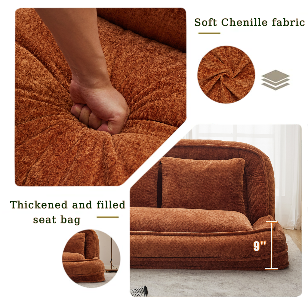 2-in-1 Extra Large Chenille Floor Couch Loveseat for Humans & Dogs