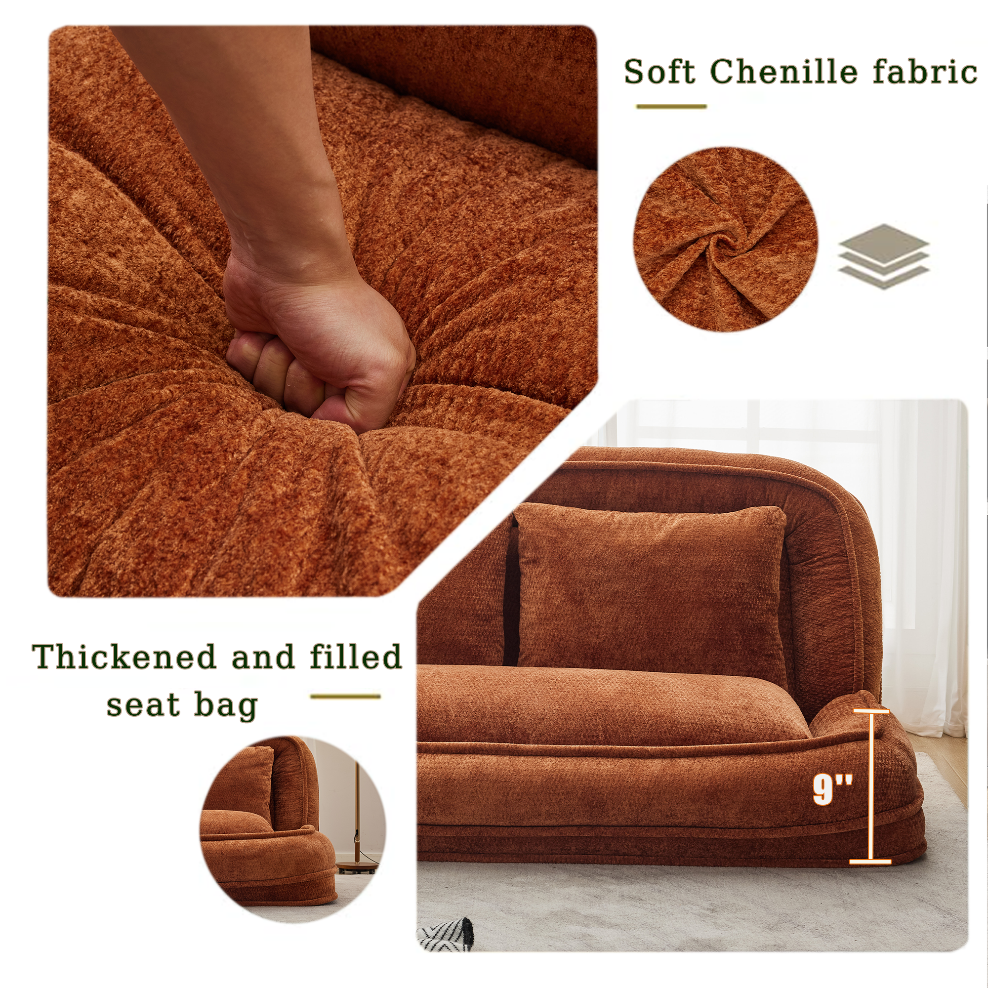 2-in-1 Extra Large Chenille Floor Couch Loveseat for Humans & Dogs