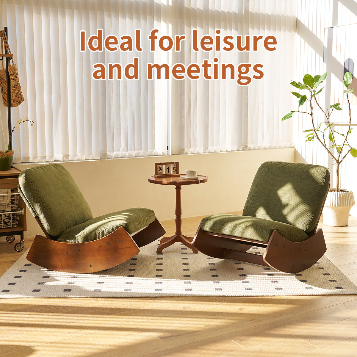 Corduroy Glider Rocking Chair with Solid Wood Frame