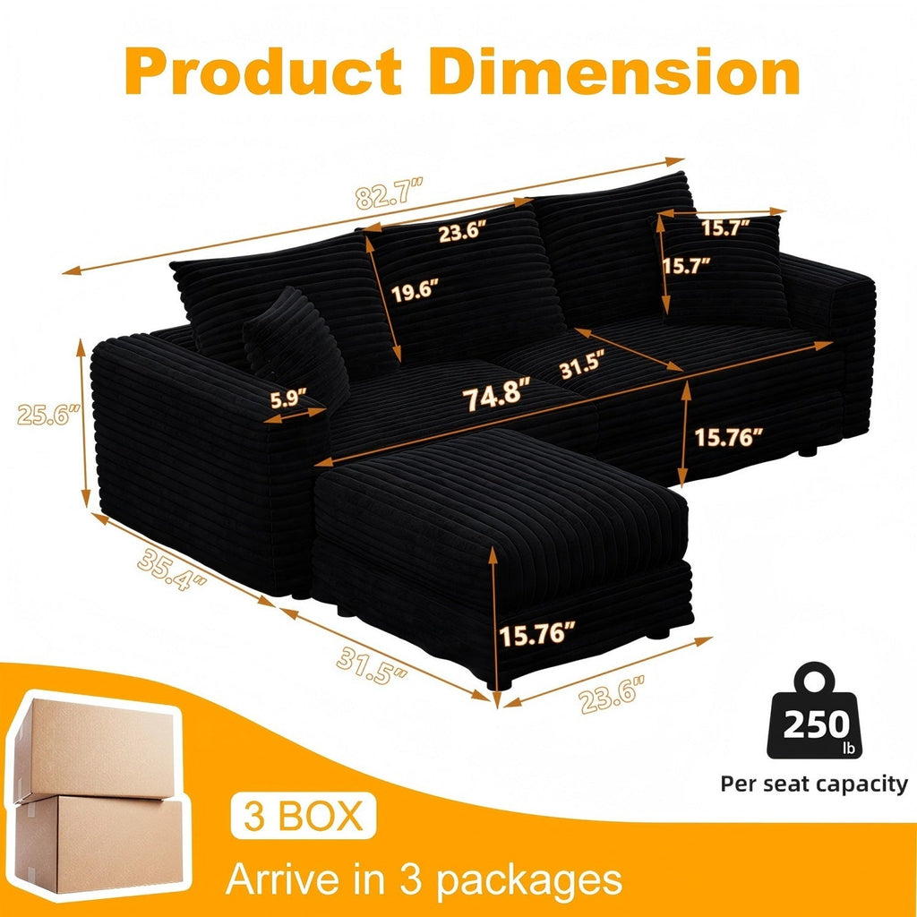 82.7' Modern Comfy Cloud Couch Sofa with Soft Pillows + Ottomans Option