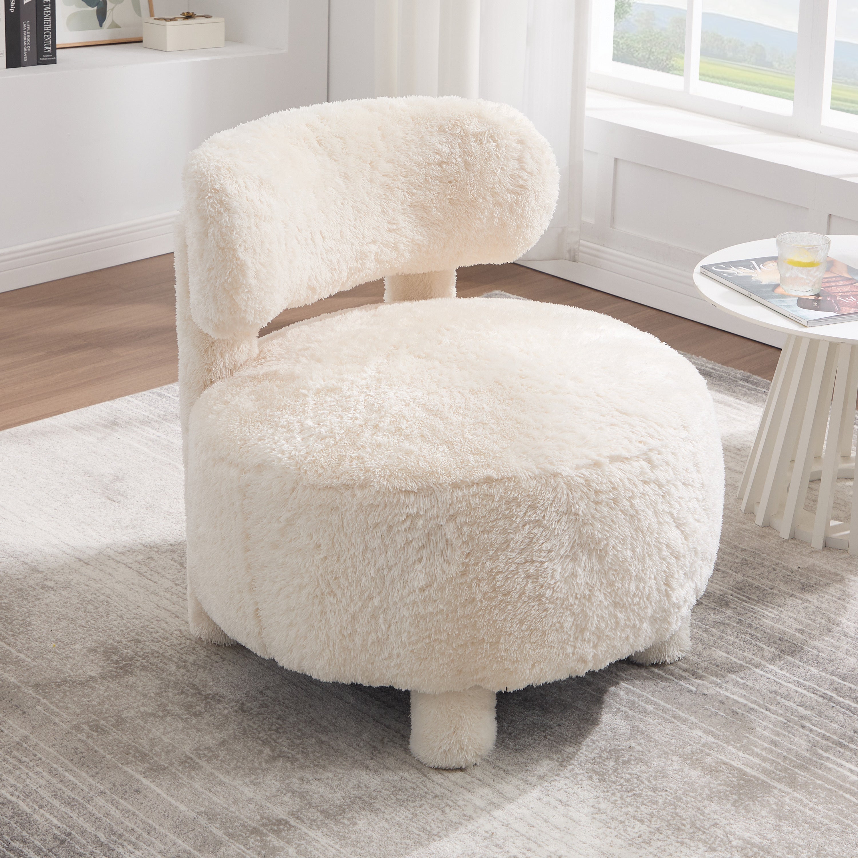 Fur/Teddy Fabric Armless Accent Chair with Curved Backrest