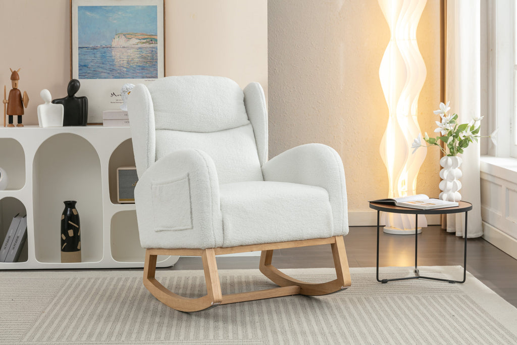 Teddy Fabric Rocking Chair with Packet Wood Legs