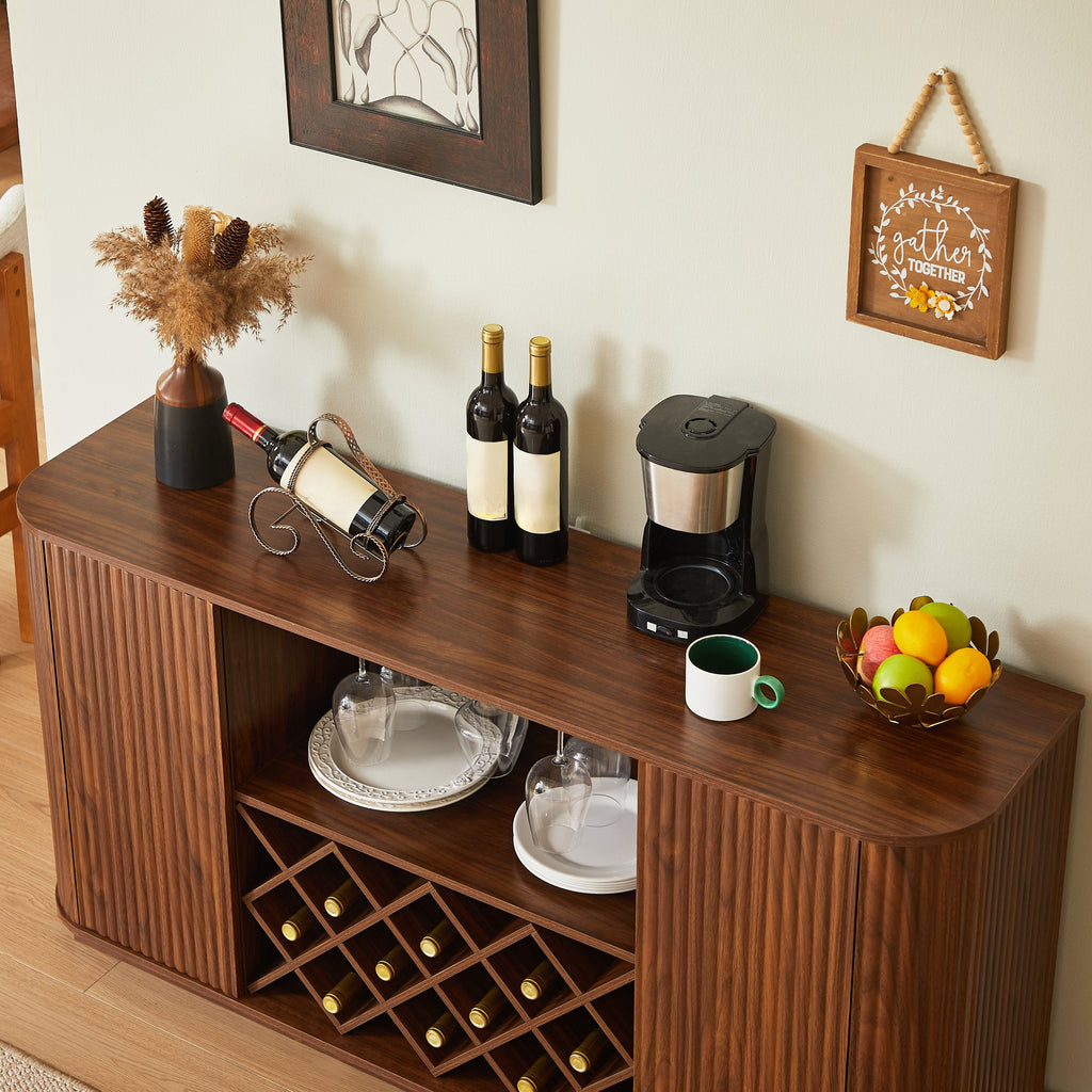58' Wavy Curve Sideboard-Multifunctional Cabinet with Wine Storage