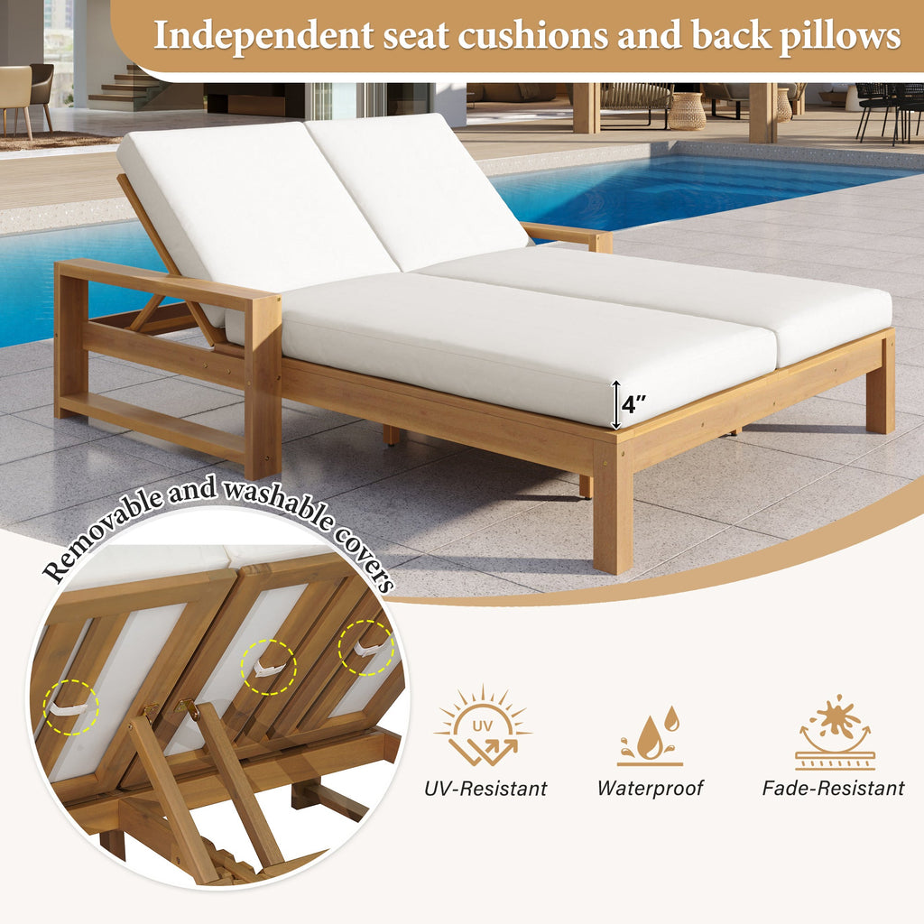 Double chaise lounge 5 position adjustable backs cushioned ideal for patio poolside relaxation
