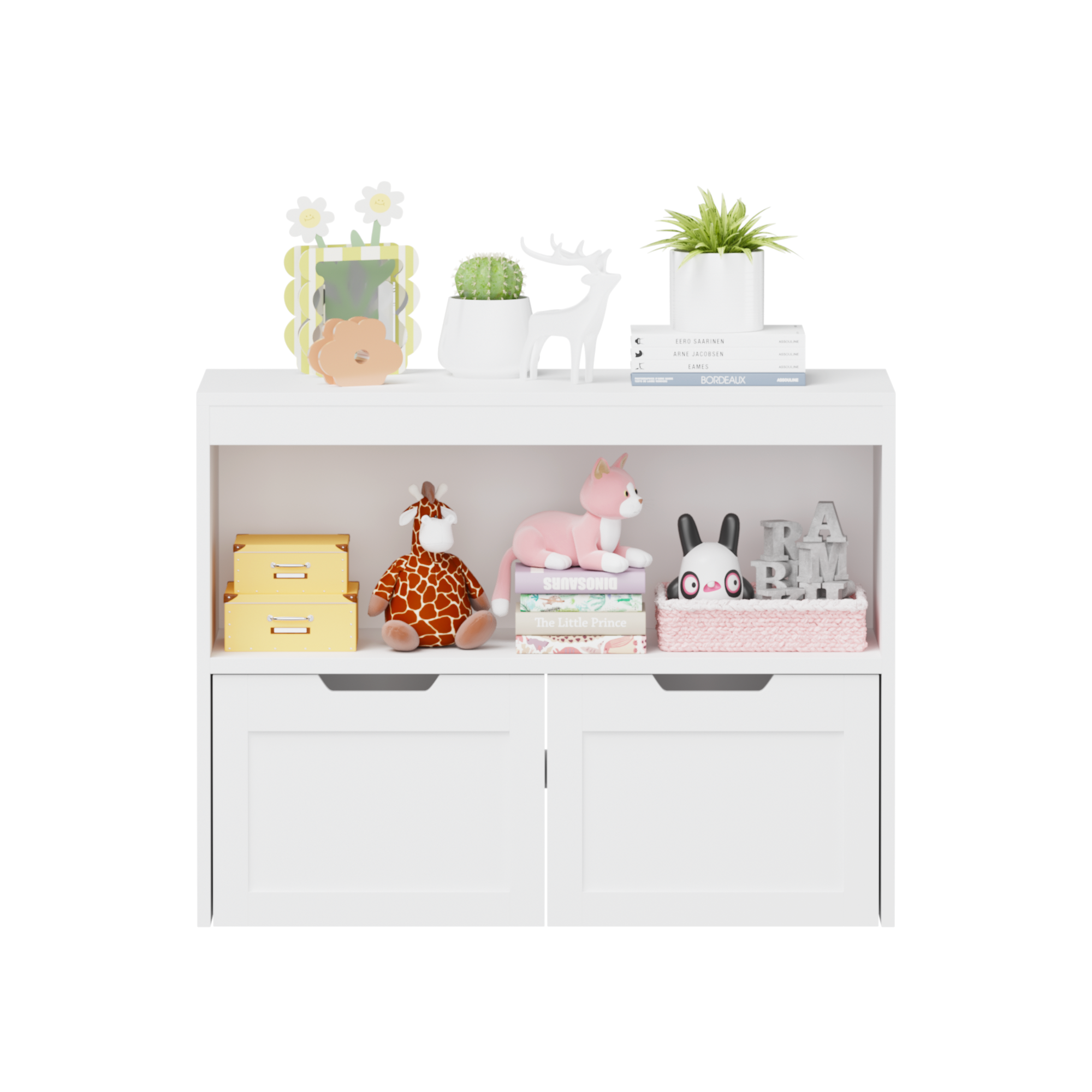 Toy Storage Cabinet  with Large Drawers and Open Shelves