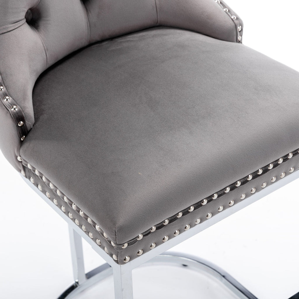 Luxury Elegant Nailhead Trim Tufted Velvet Bar Stools (Set of 2)