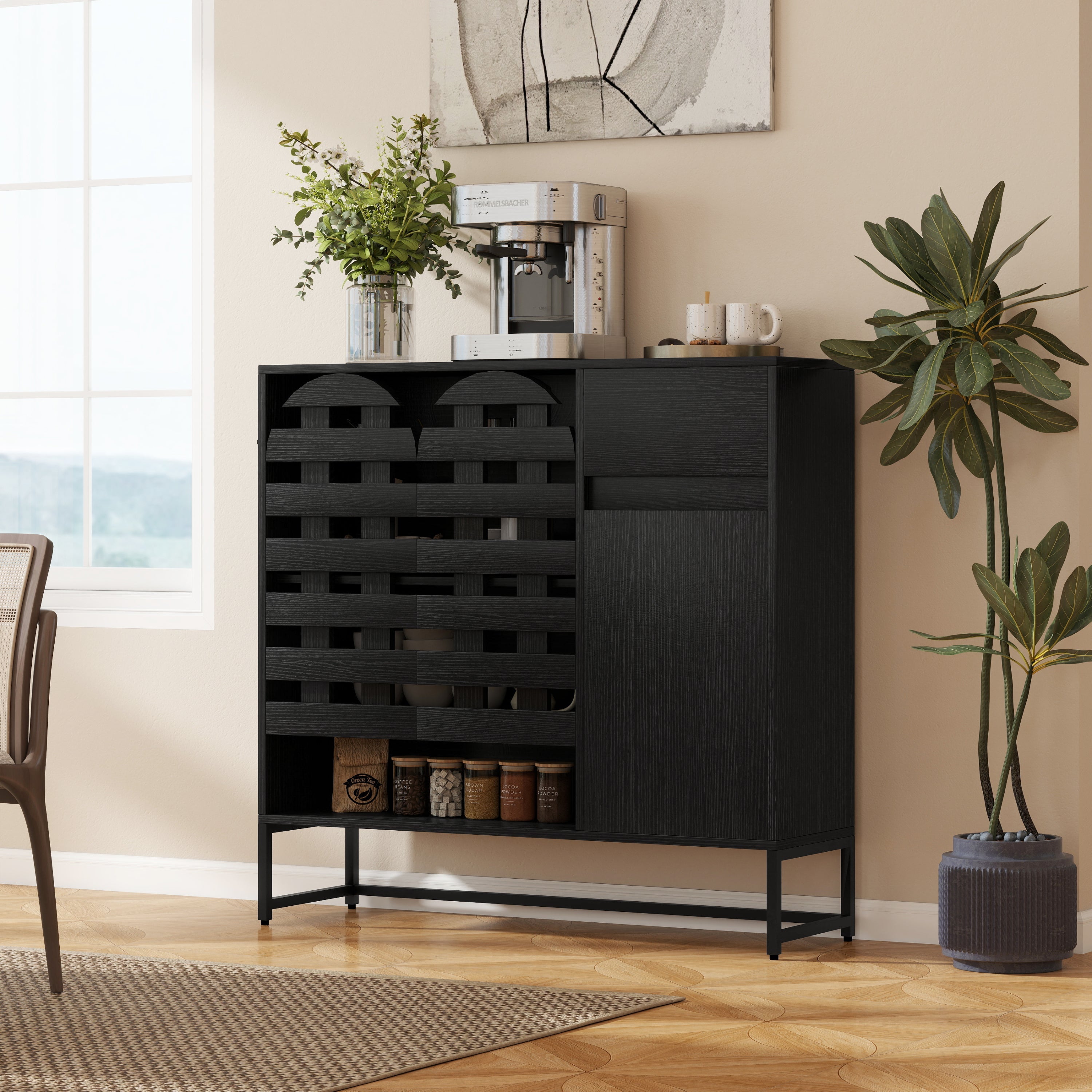 44.49' Black Woven Door Accent Cabinets