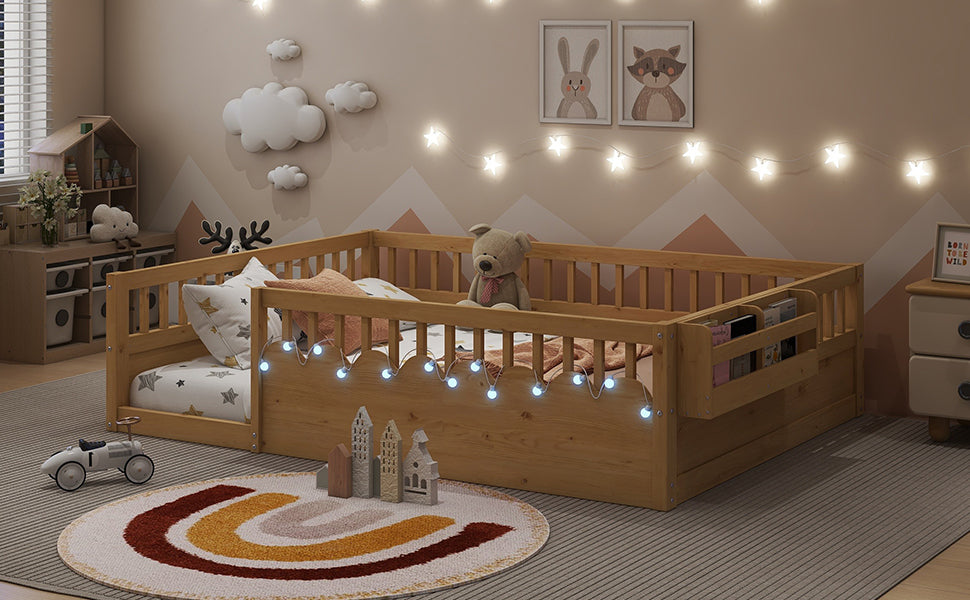 Twin/Full Montessori Floor Kids Bed Frame with High Rails