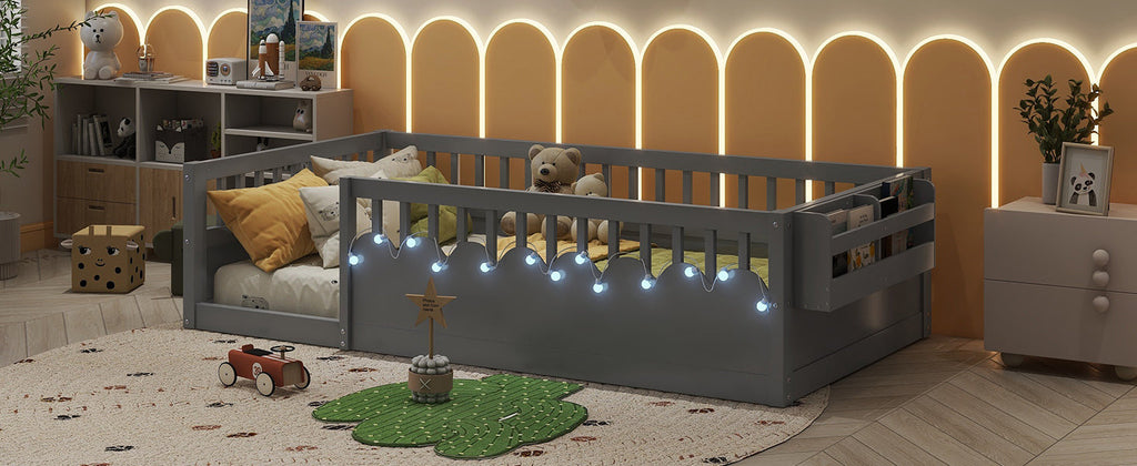 Twin/Full Montessori Floor Kids Bed Frame with High Rails