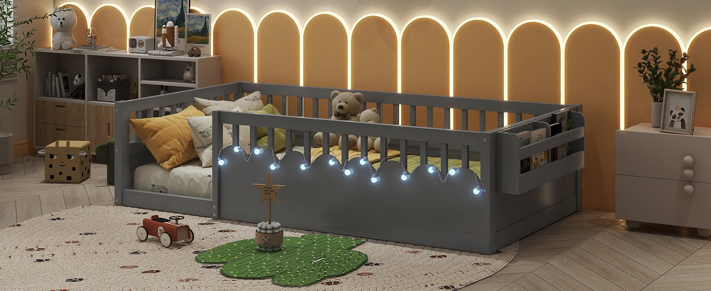 Twin/Full Montessori Floor Kids Bed Frame with High Rails