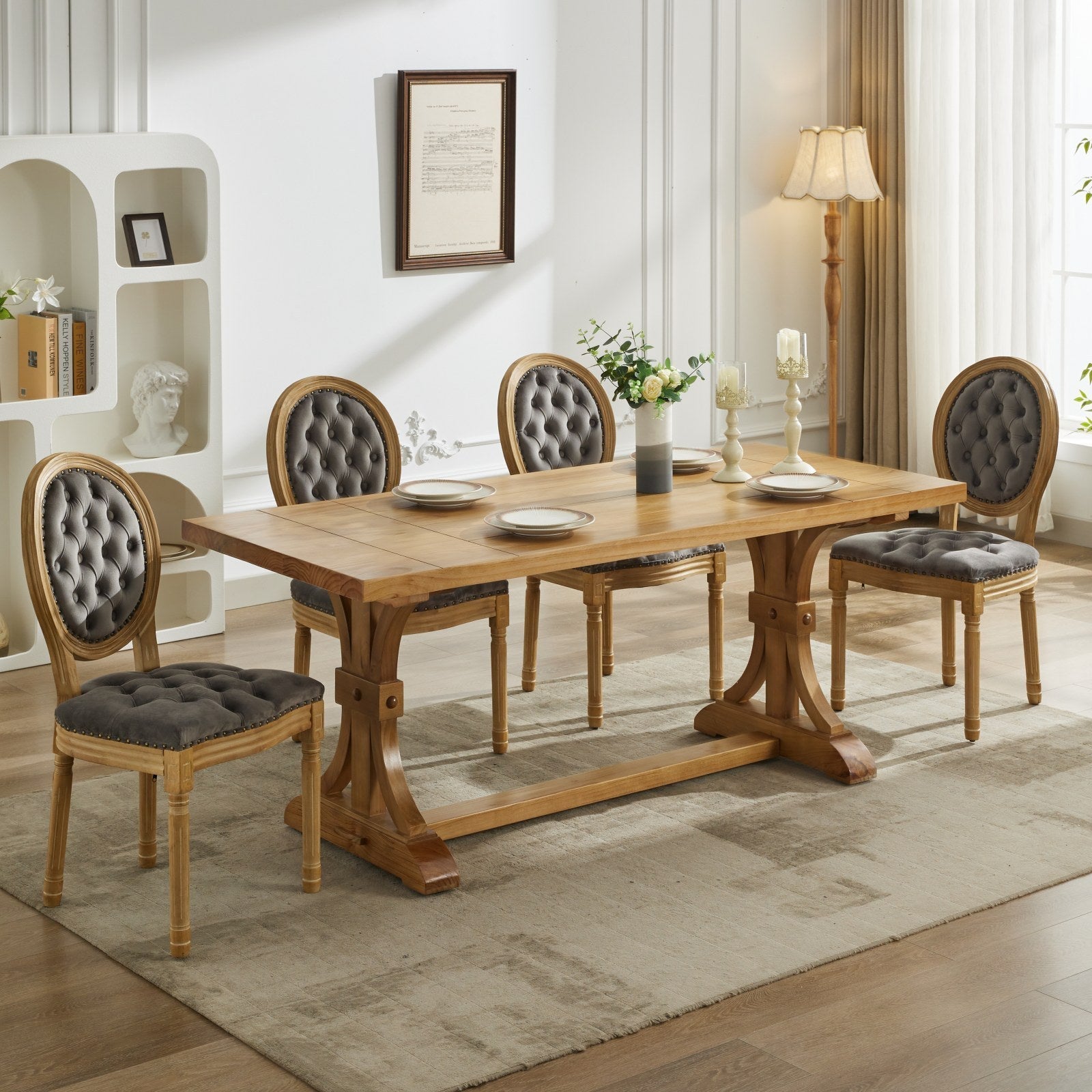 French Style Antique Painting PU Dining Chairs (Set of 2)