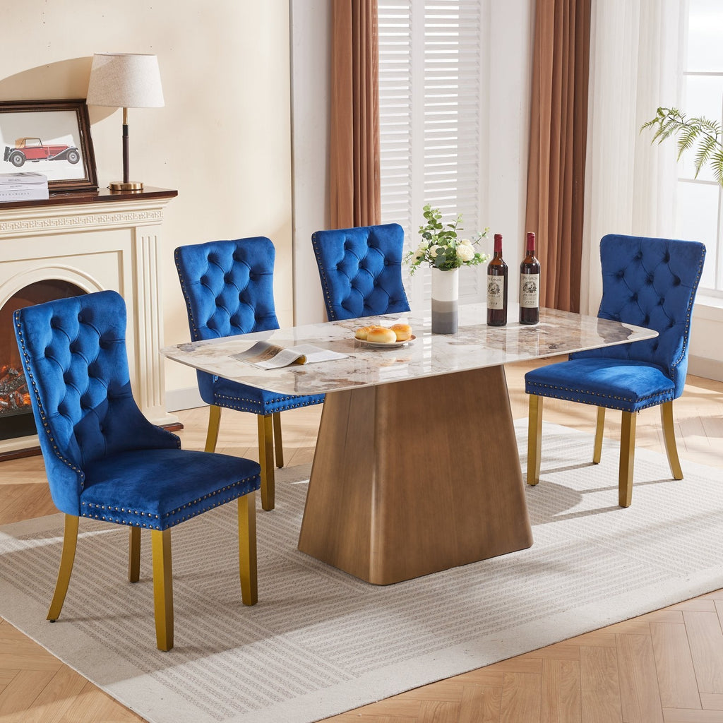 Mid-Century Velvet Dining Chairs with Lion Head Pull Ring (Set of 2)