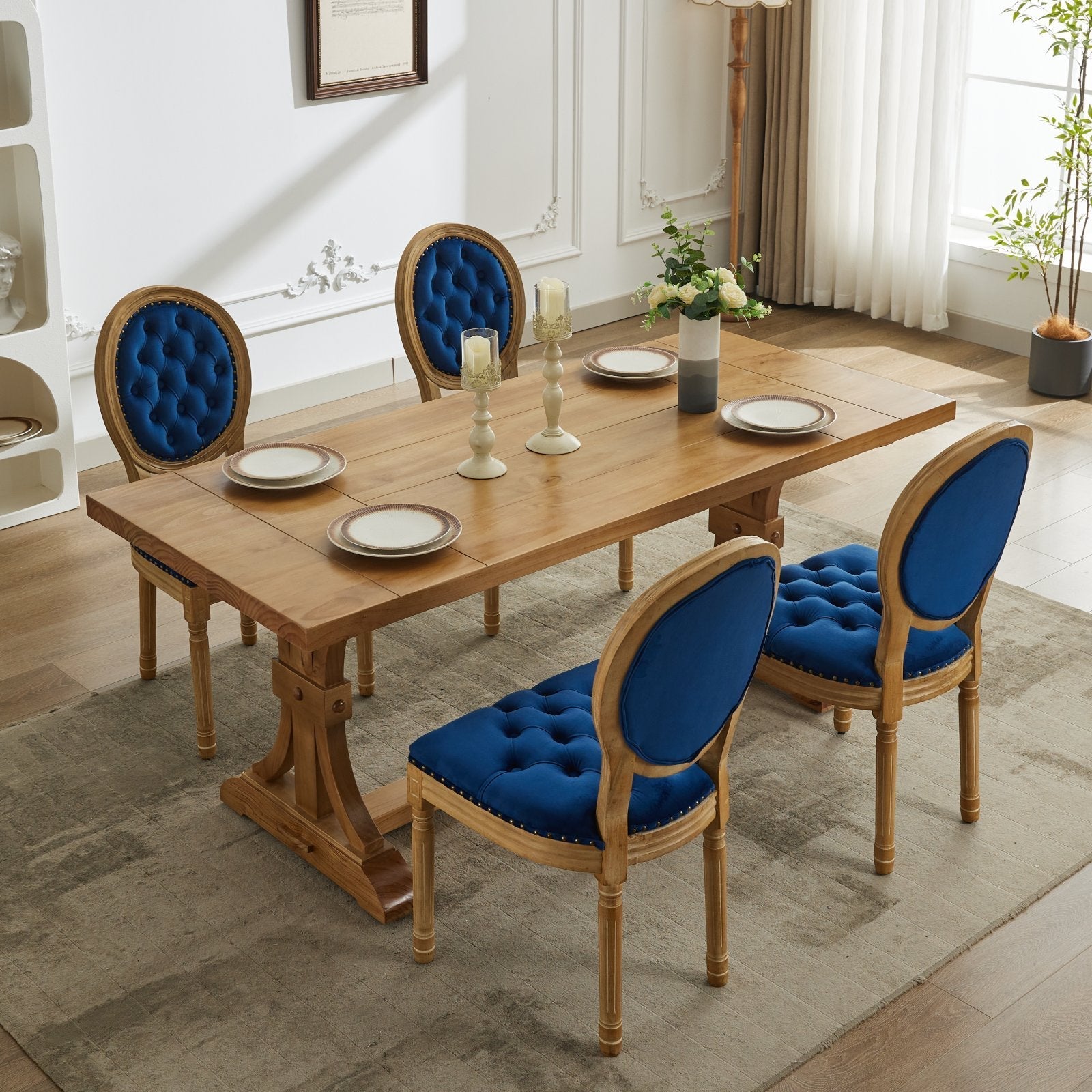 French Style Solid Wood Frame Velvet Dining Chairs (Set of 2)