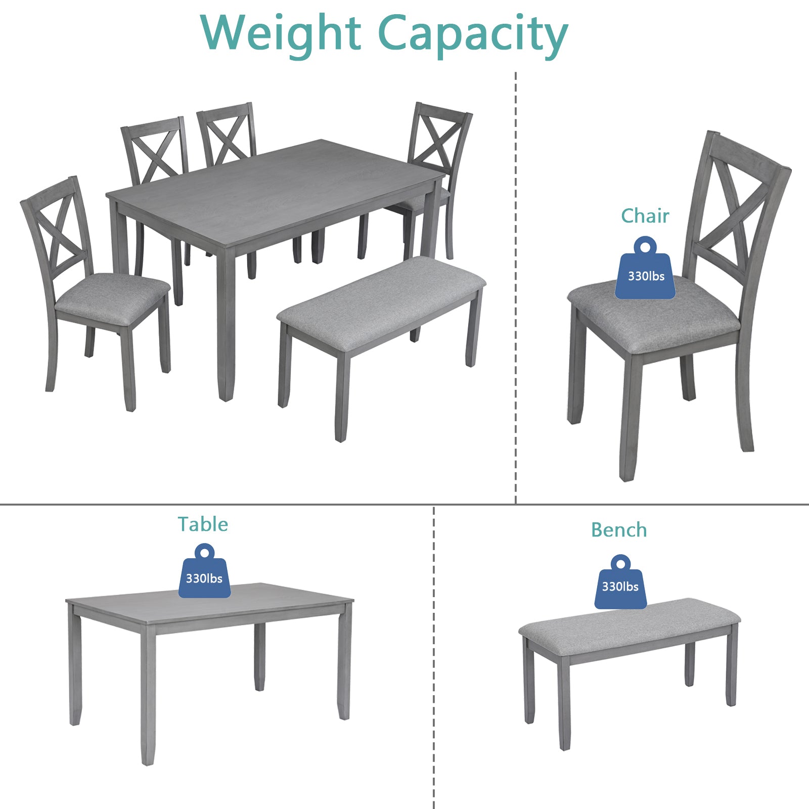Rectangular Wooden Dining Table (Set for 6)
