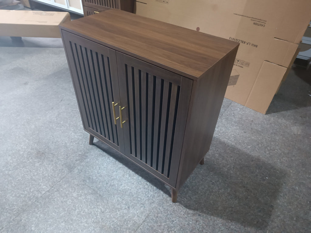 Farmhouse Walnut Sideboard Buffet Cabinet With Louvered Doors