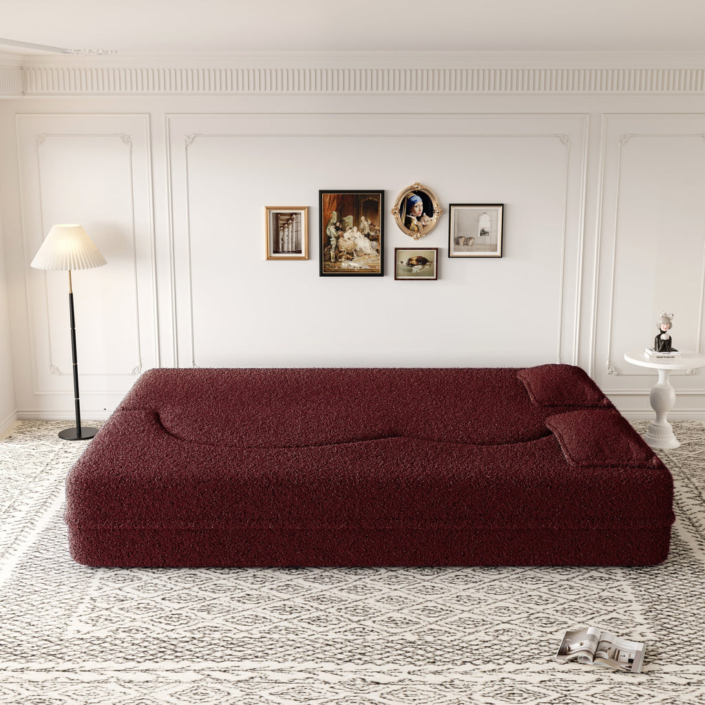 Modern Convertible Teddy Fabric Sofa with 2 Pillows