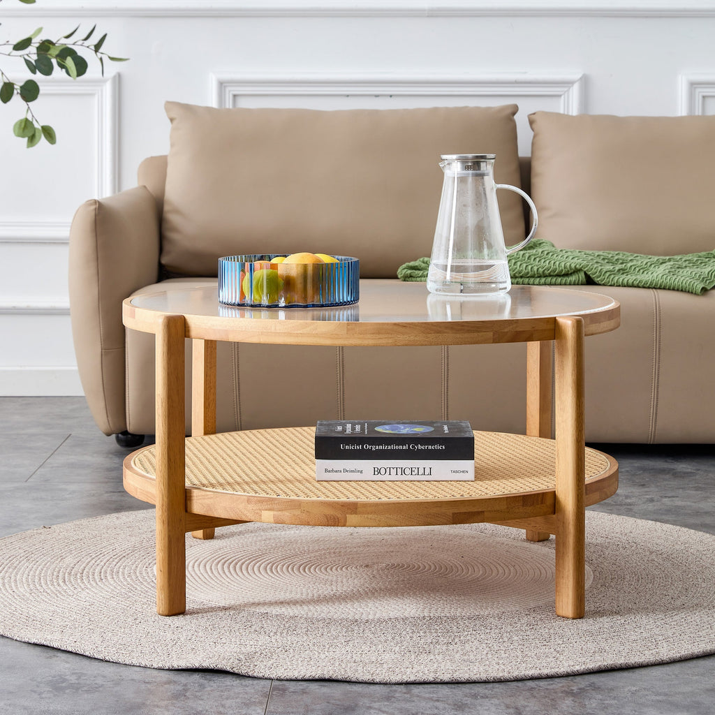 Modern Style Circular Double-Layer Solid Wood Coffee Table