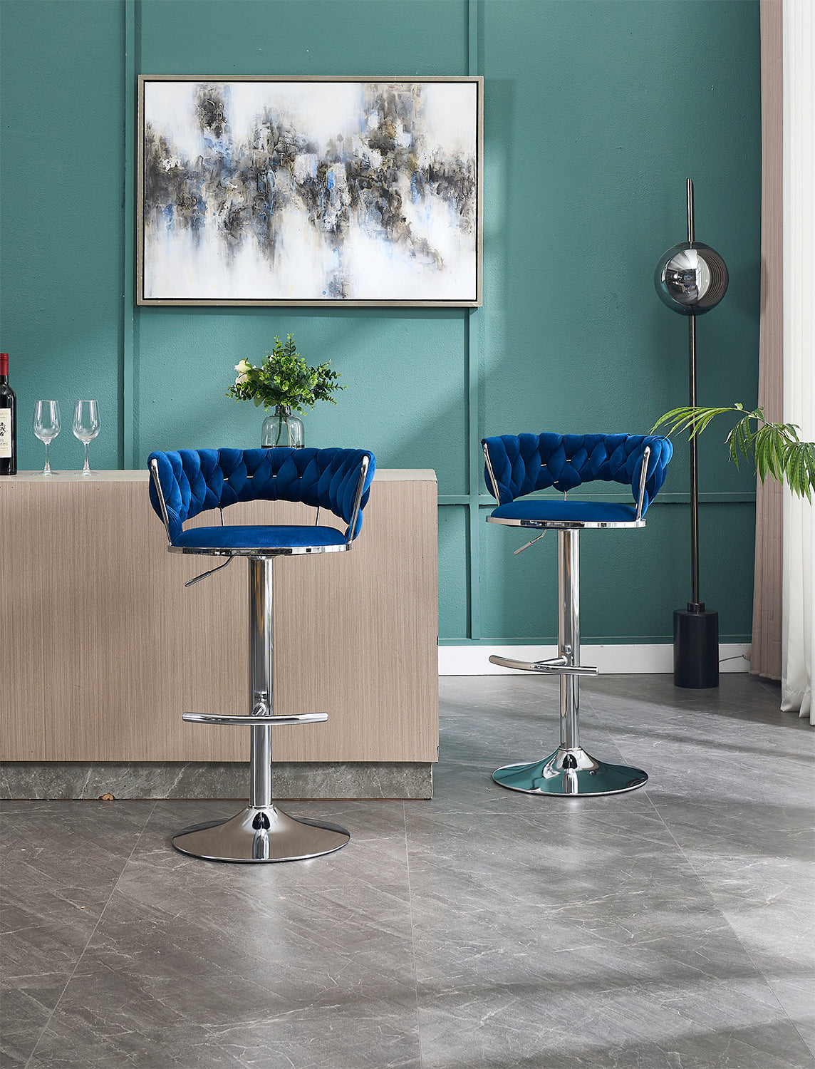 2PCS Metal Bar Stools with Chrome Footrest and Base