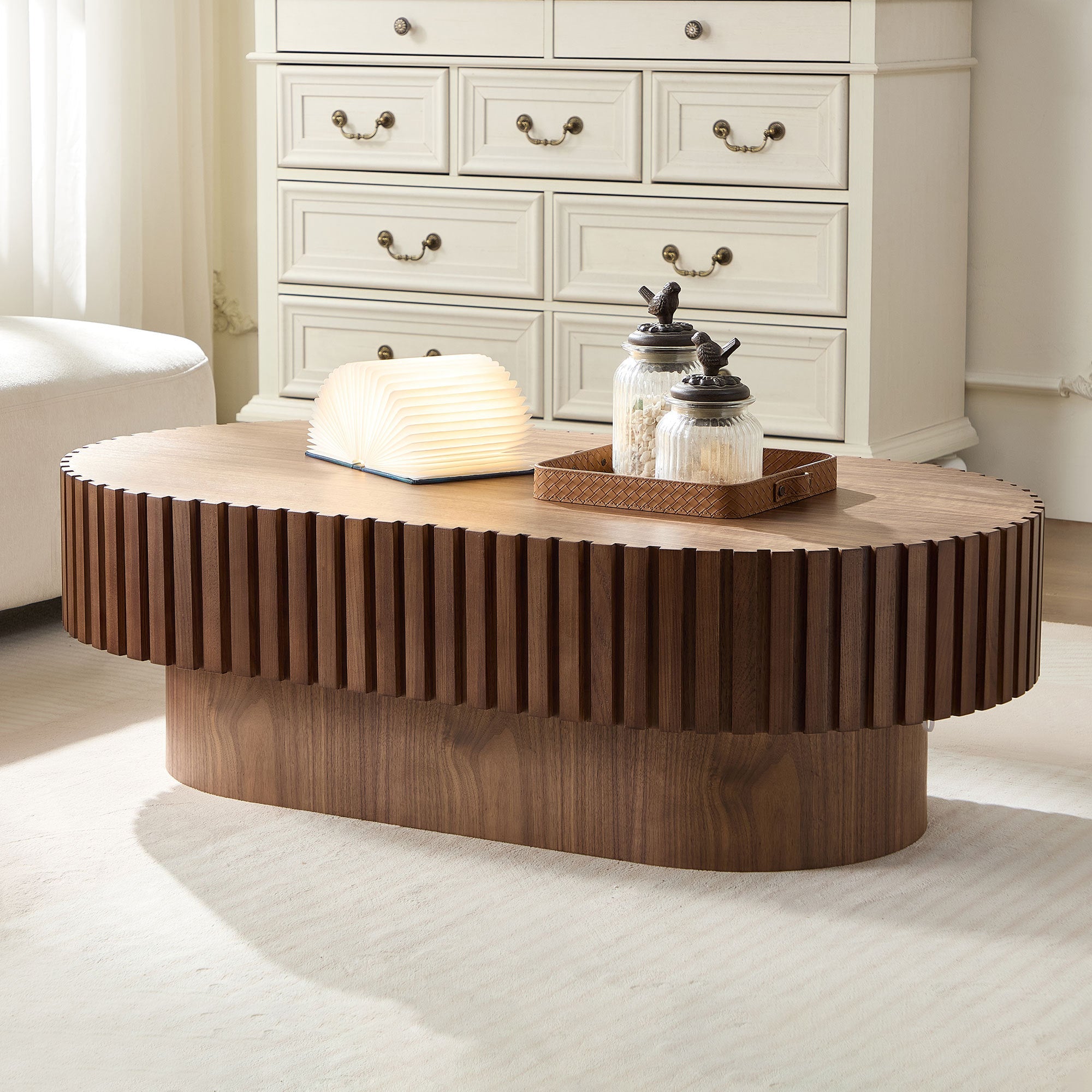 43.70 Inch Modern Handcraft Drum and Oval Coffee Table
