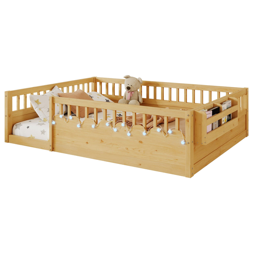 Twin/Full Montessori Floor Kids Bed Frame with High Rails