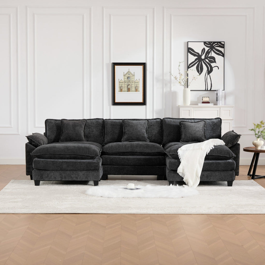 Modern Comfy Upholstered Seat Cushion Sectional Couch (Ottoman is Not Included)