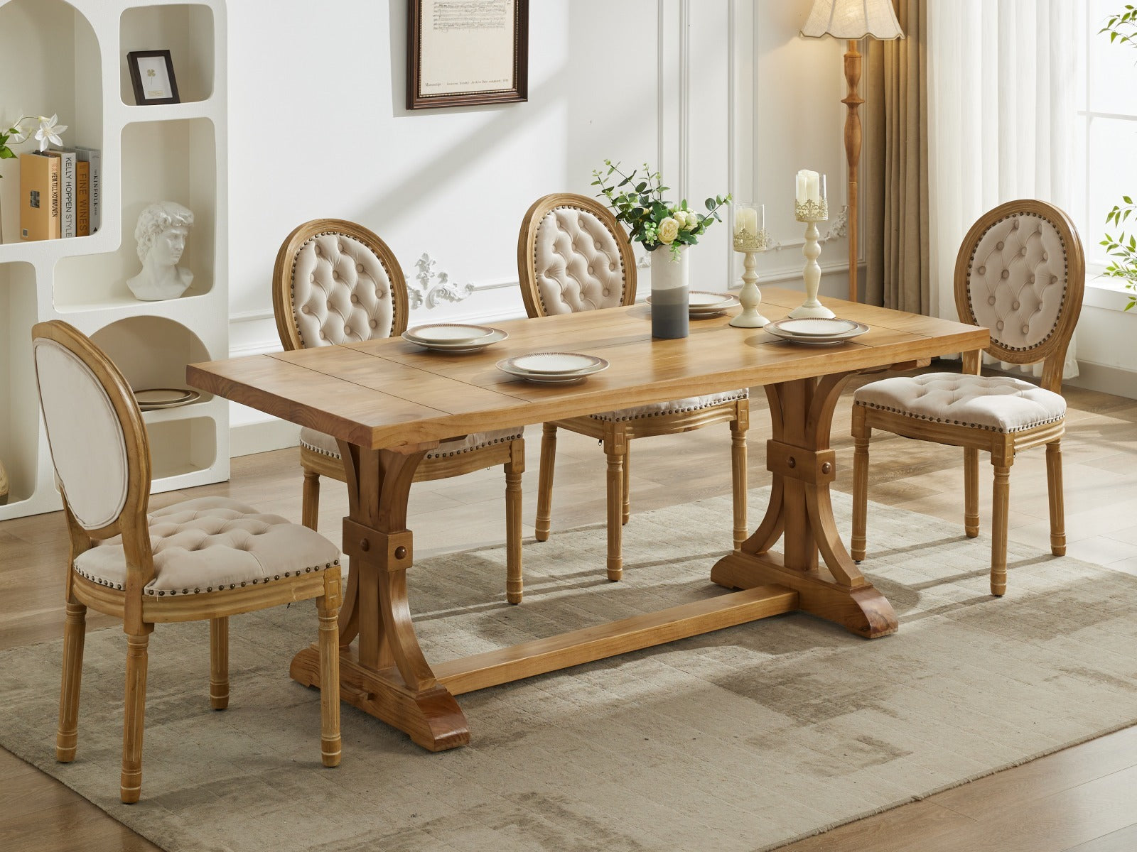 French Style Solid Wood Frame Velvet Dining Chairs (Set of 2)