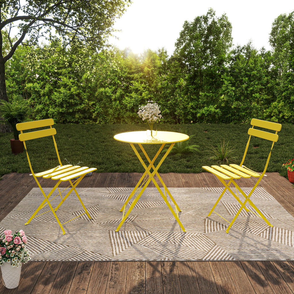 Yellow Bistro Table and 2 Chairs Foldable Outdoor Indoor Patio Coffee Set
