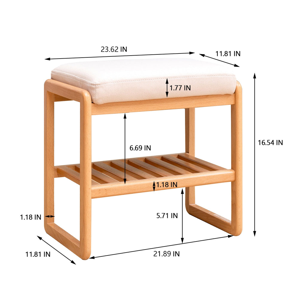 Natural Wood Shoe Bench with Beech Storage and High Rebound Sponge Cushion