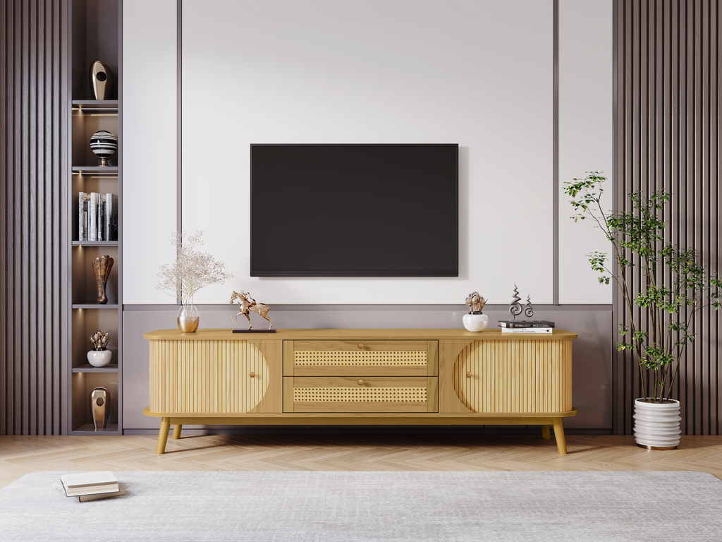 Modern Farmhouse Rattan TV Stand  Up to 75''
