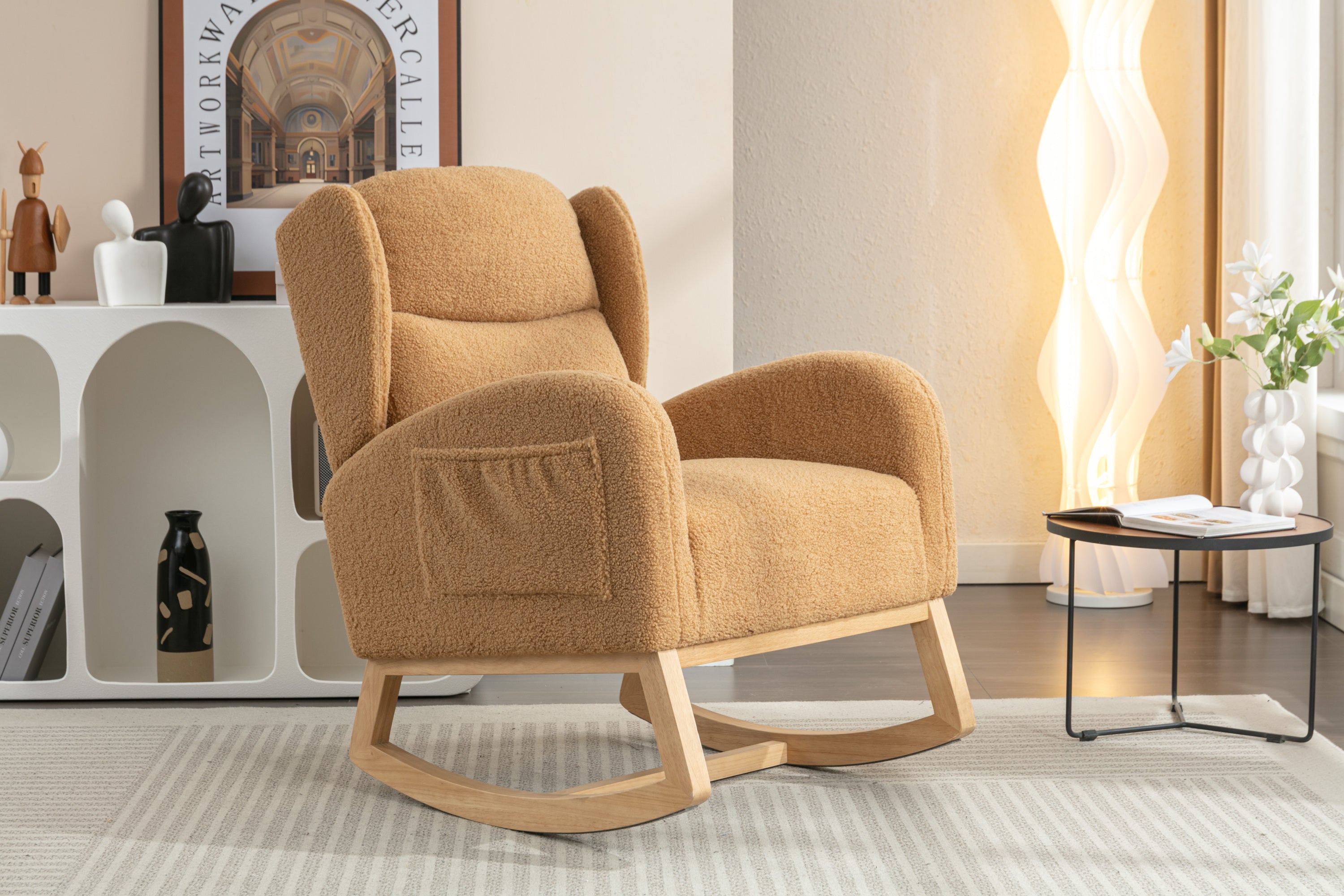 Teddy Fabric Rocking Chair with Packet Wood Legs