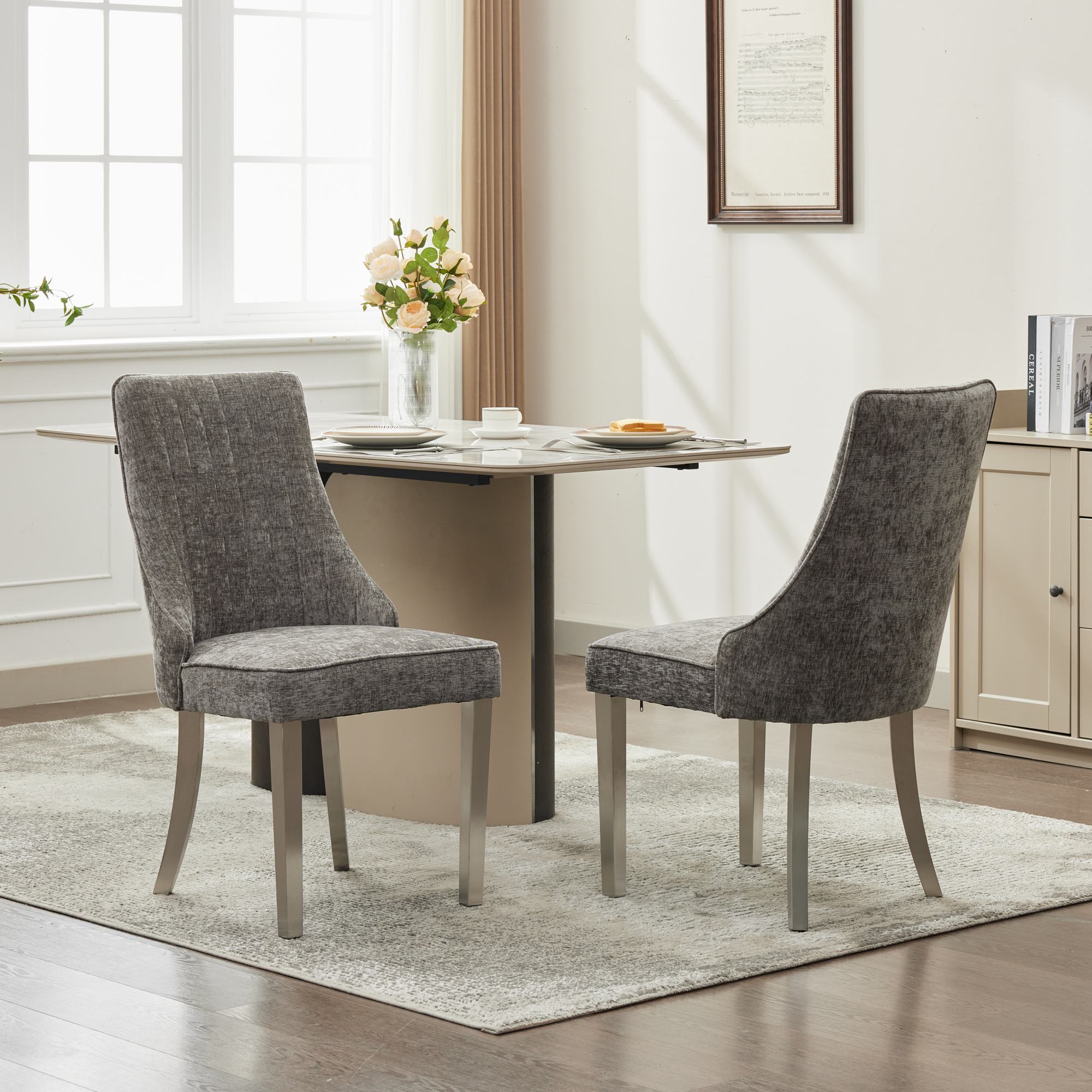 Rayon Cloth Flocking Chenille Dining Chairs (Set of 2 )