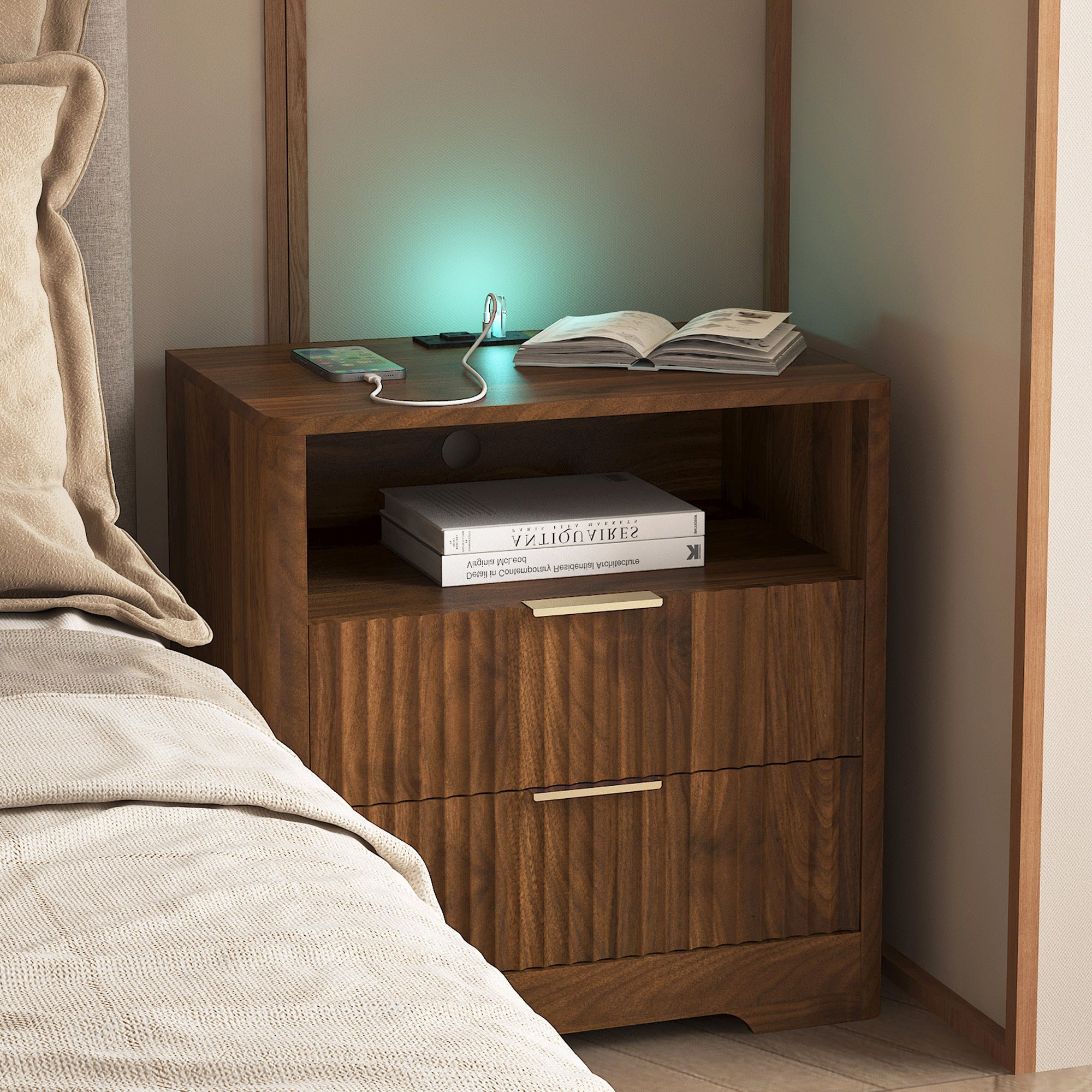 Smart Nightstand with Charging Station for Bedroom