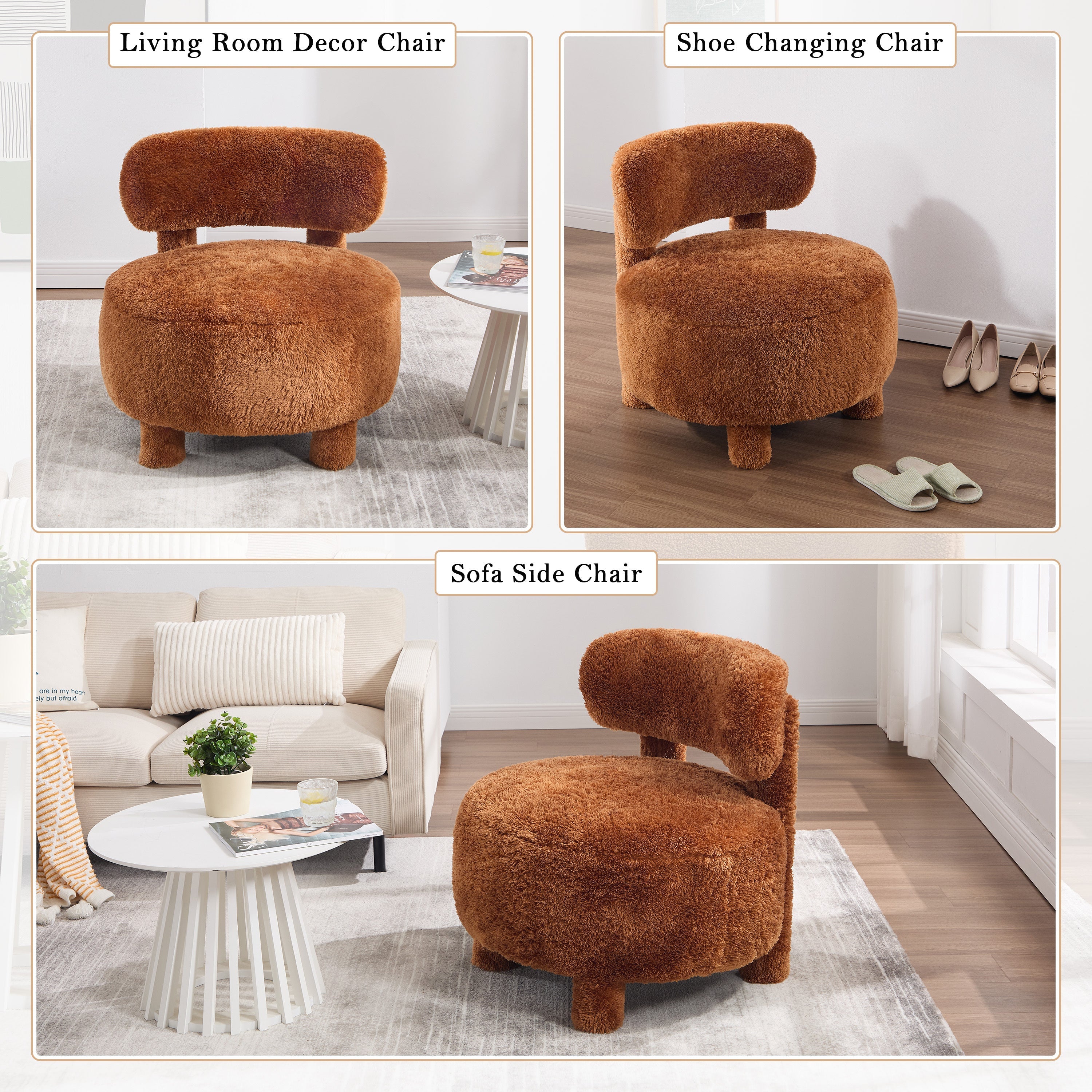 Fur/Teddy Fabric Armless Accent Chair with Curved Backrest