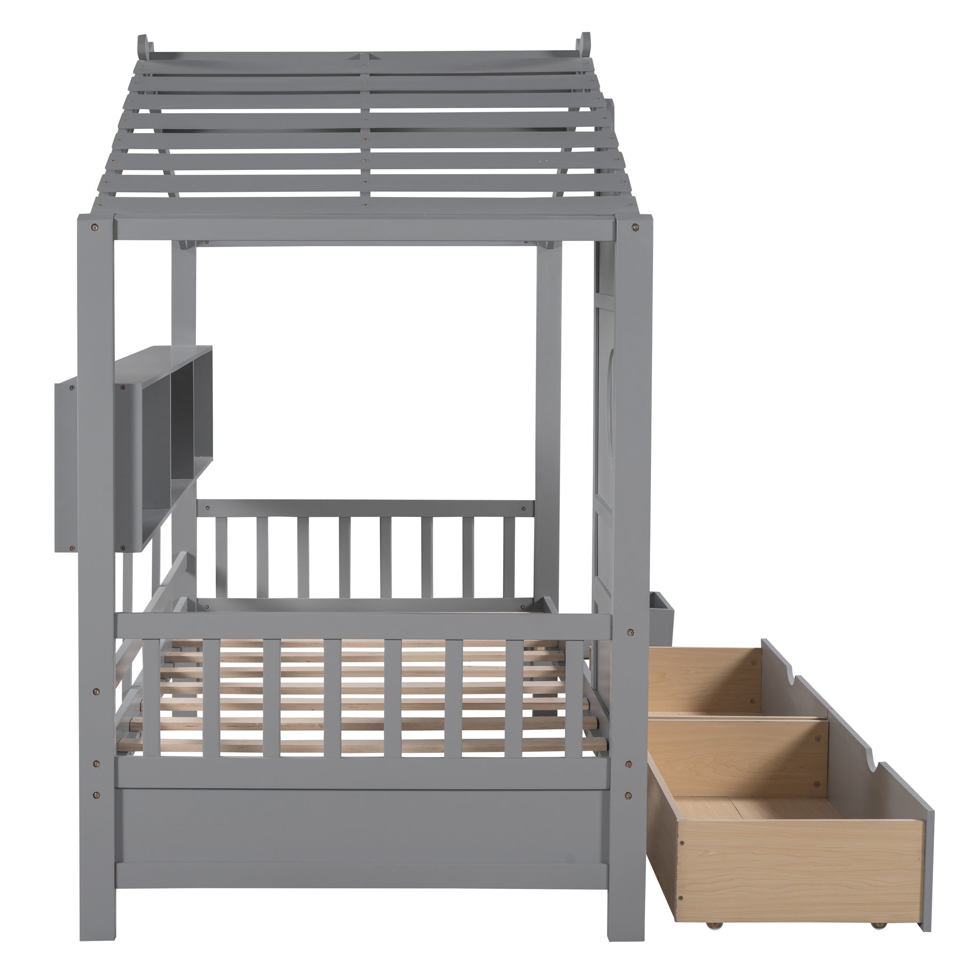 Wooden Twin Size House Bed with 2 Drawers