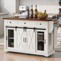 58“ Farmhouse Kitchen Island with Storage Sliding Barn Door Metal Grid Side Door