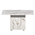 Versatile 47' White Marble MDF Folding Dining Table with Storage Rack and Cabinet