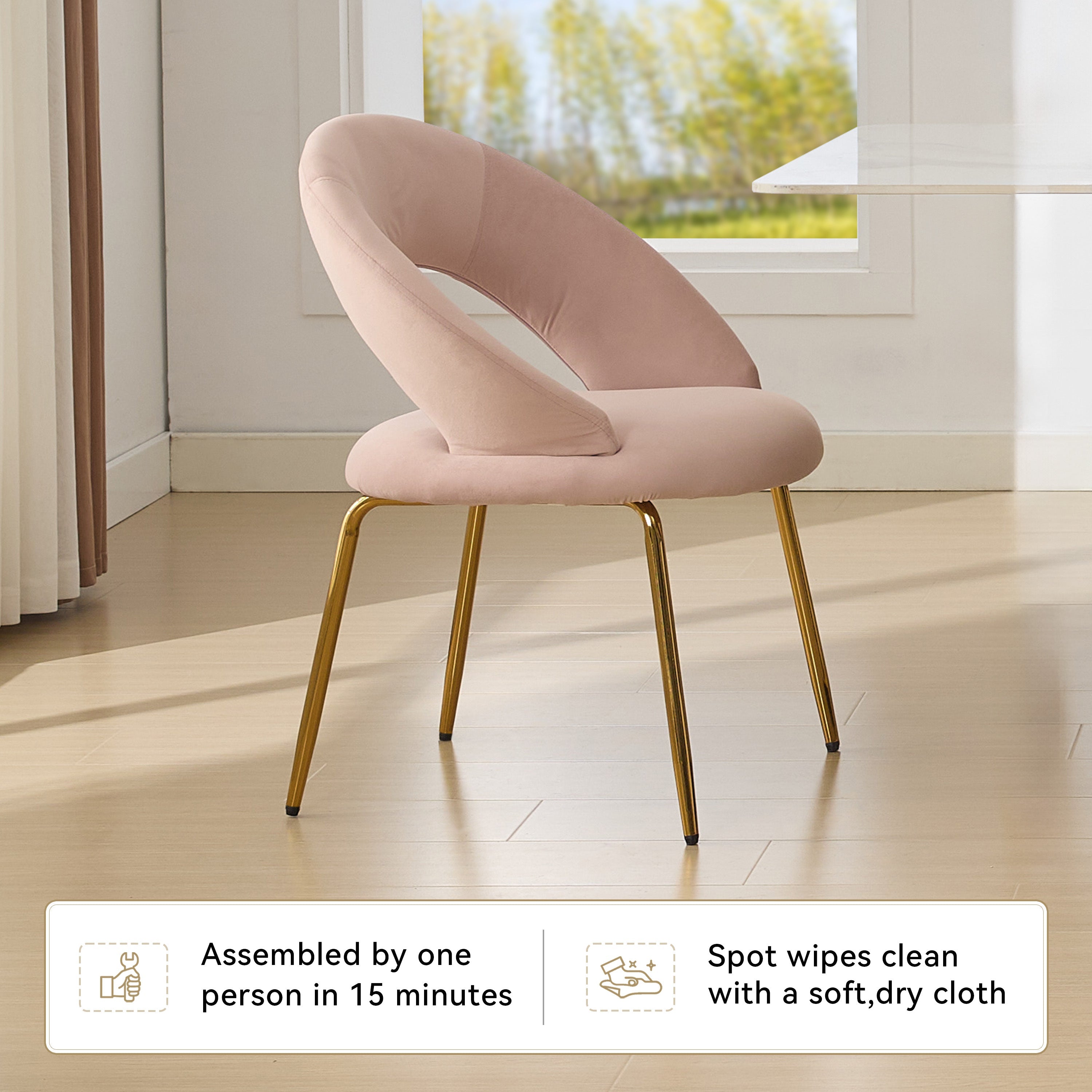 Velvet/Teddy Fabric Dining Chairs with Curved Backrest