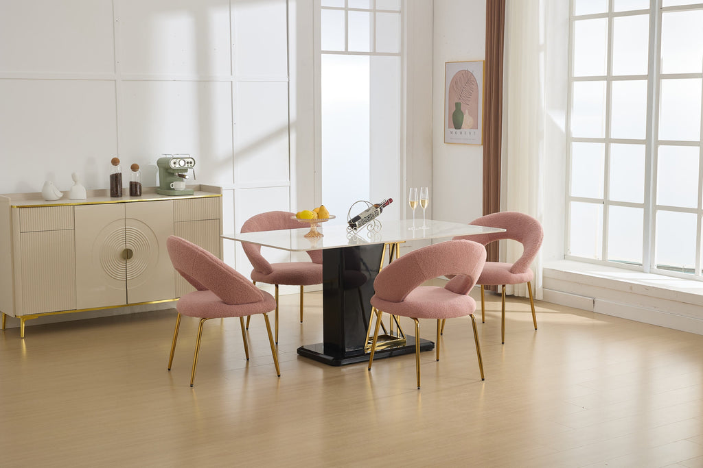 Velvet/Teddy Fabric Dining Chairs with Curved Backrest