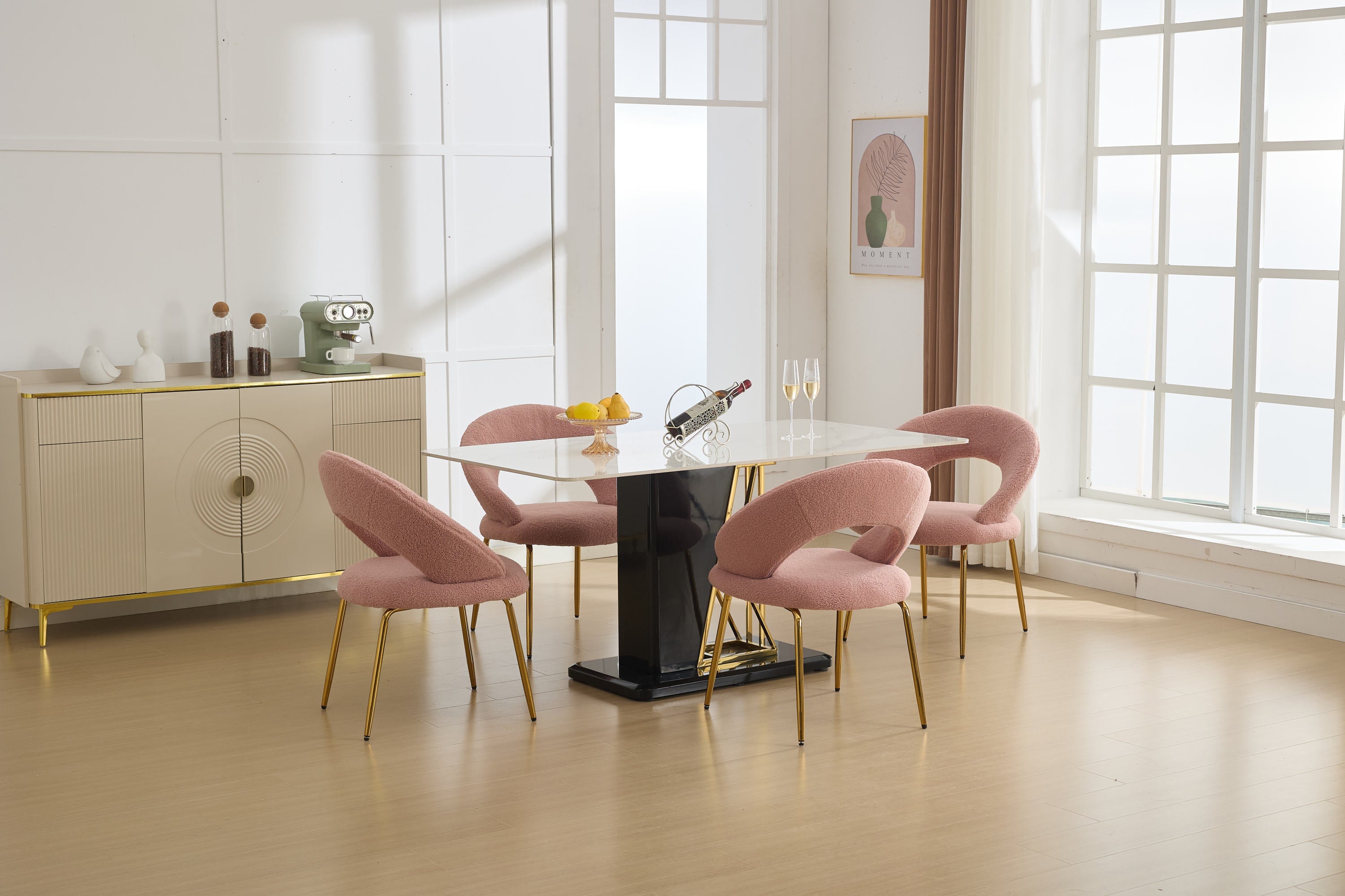 Velvet/Teddy Fabric Dining Chairs with Curved Backrest