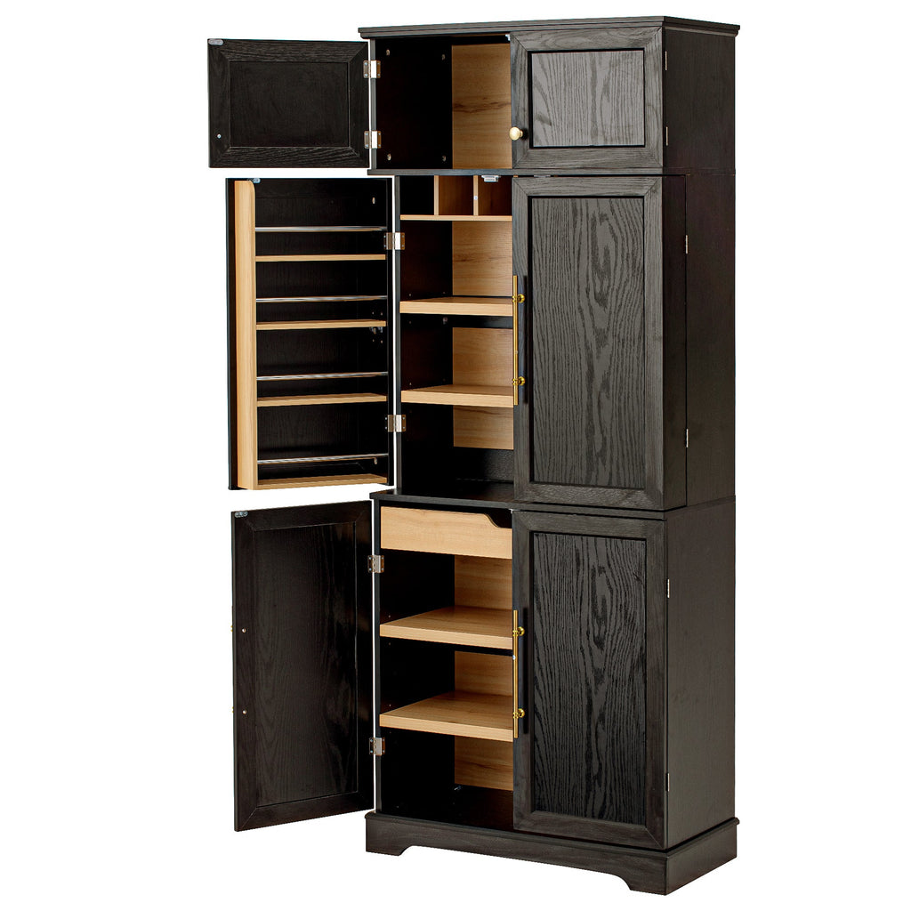 78" Tall Farmhouse Kitchen Pantry Cabinet with Shelves Drawer Wine Rack